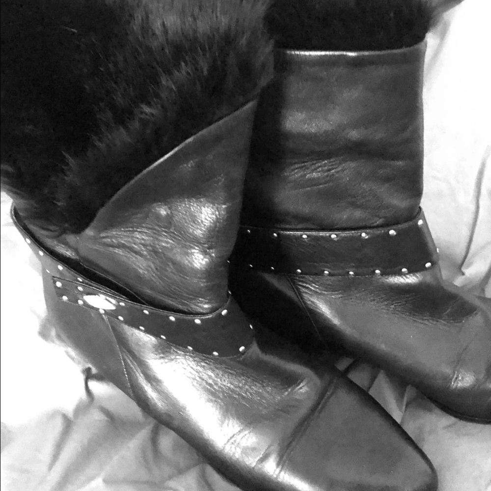 Italian Black leather fur lined boots